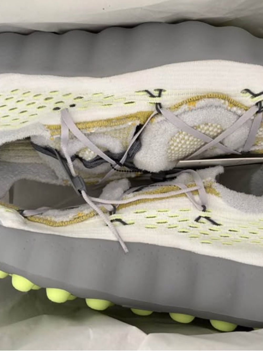 Nike White Knit Sneakers with Neon Yellow Accents